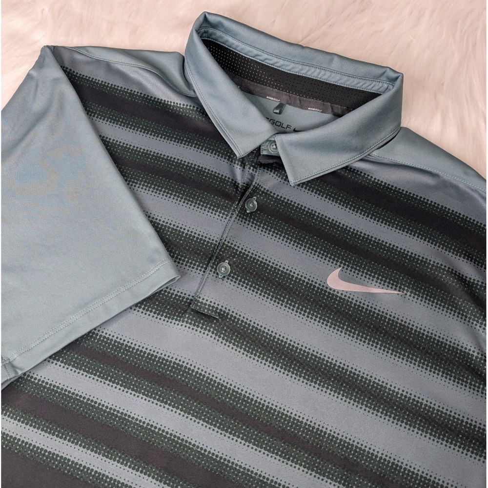 Nike Golf Polo Shirt Mens XL Standard Fit Slate Green Grey Dri-FIT Striped